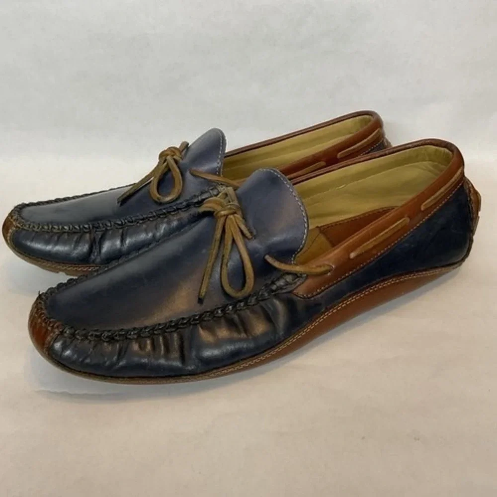 Trask Drake Blue Tie/Bow Driving Loafers Moccasin Men 9M China Bison Leather